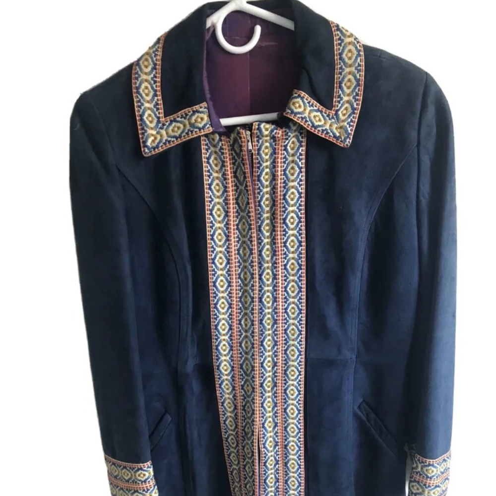 Vintage Late 60s Or Early 70s Dark Blue Suede Zip Up Jacket Coat